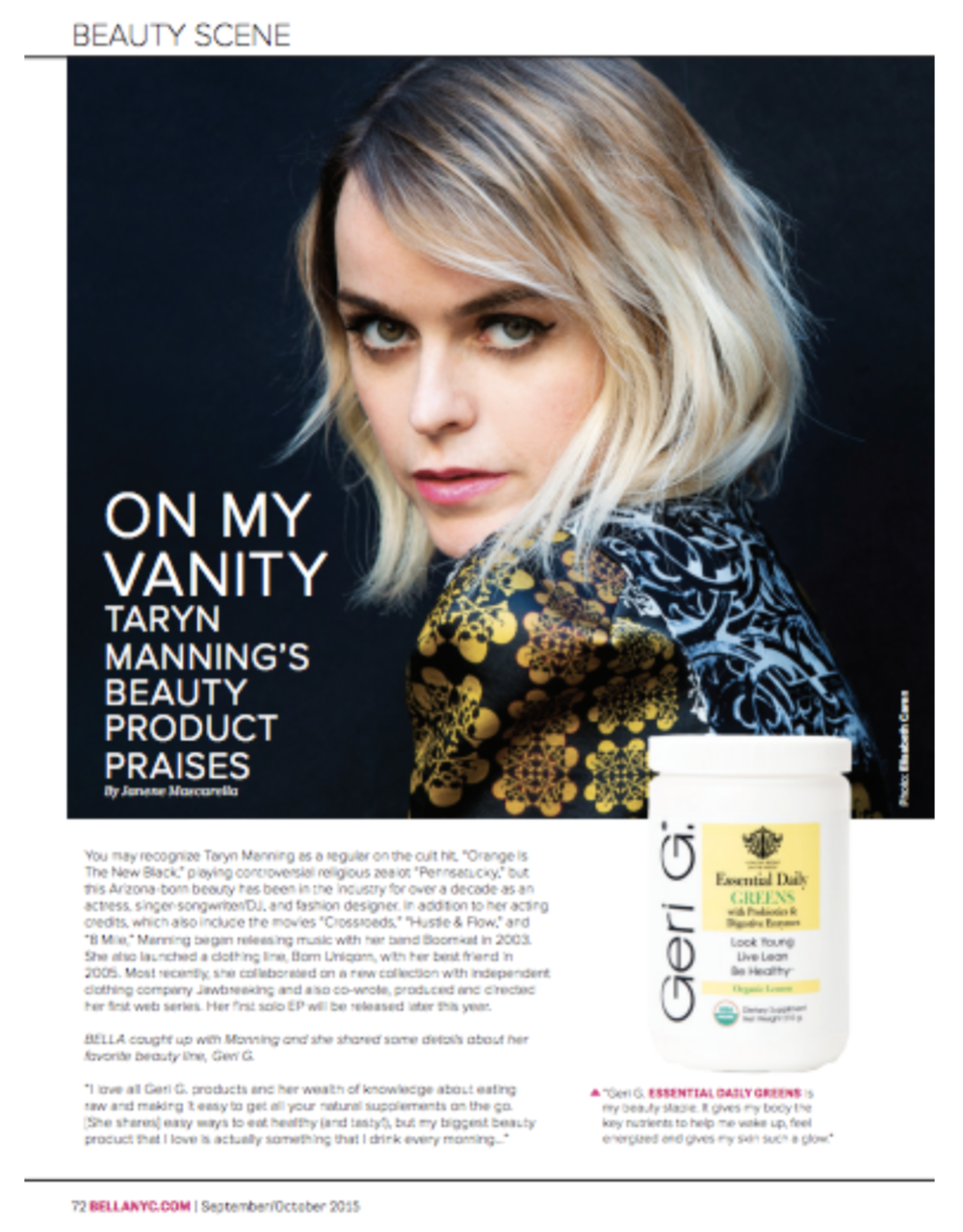Geri G Skincare writeup in People Magazine Taryn Manning On my vanity