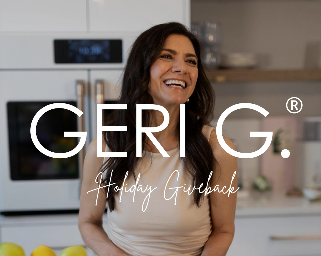 Woman cutting lemons in a kitchen with 'GERI G.' branding overlay