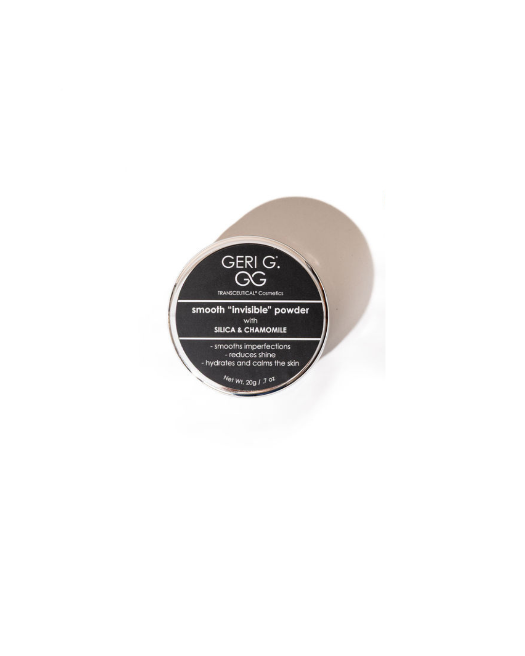 Cosmetic container with black label on a white background